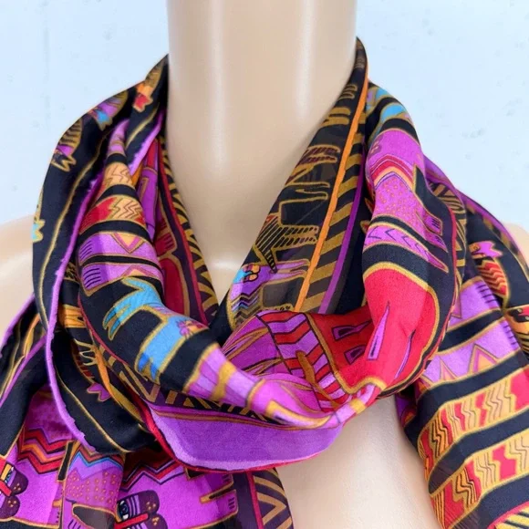 Laurel Burch Purple And Black Silk Cat Scarf 10.5 x 53” - Picture 2 of 12